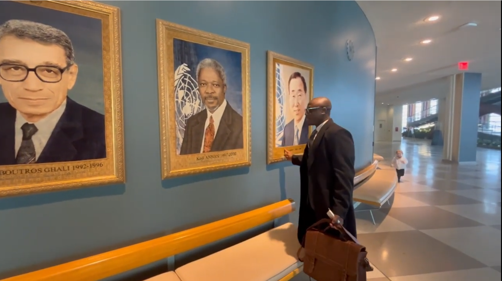 Roland Fru during his visit to United Nations Headquarters, described in his account of researching the Southern Cameroons question. The photograph illustrates the visit; documentary records and correspondence establish research findings. No UN endorsement is implied.